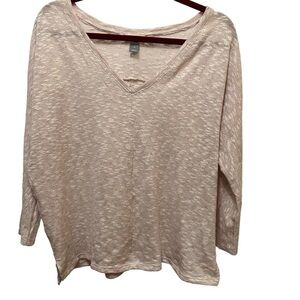 Old Navy Light Pink and White Marled Oversized Long Sleeve Soft Knit Top Size M